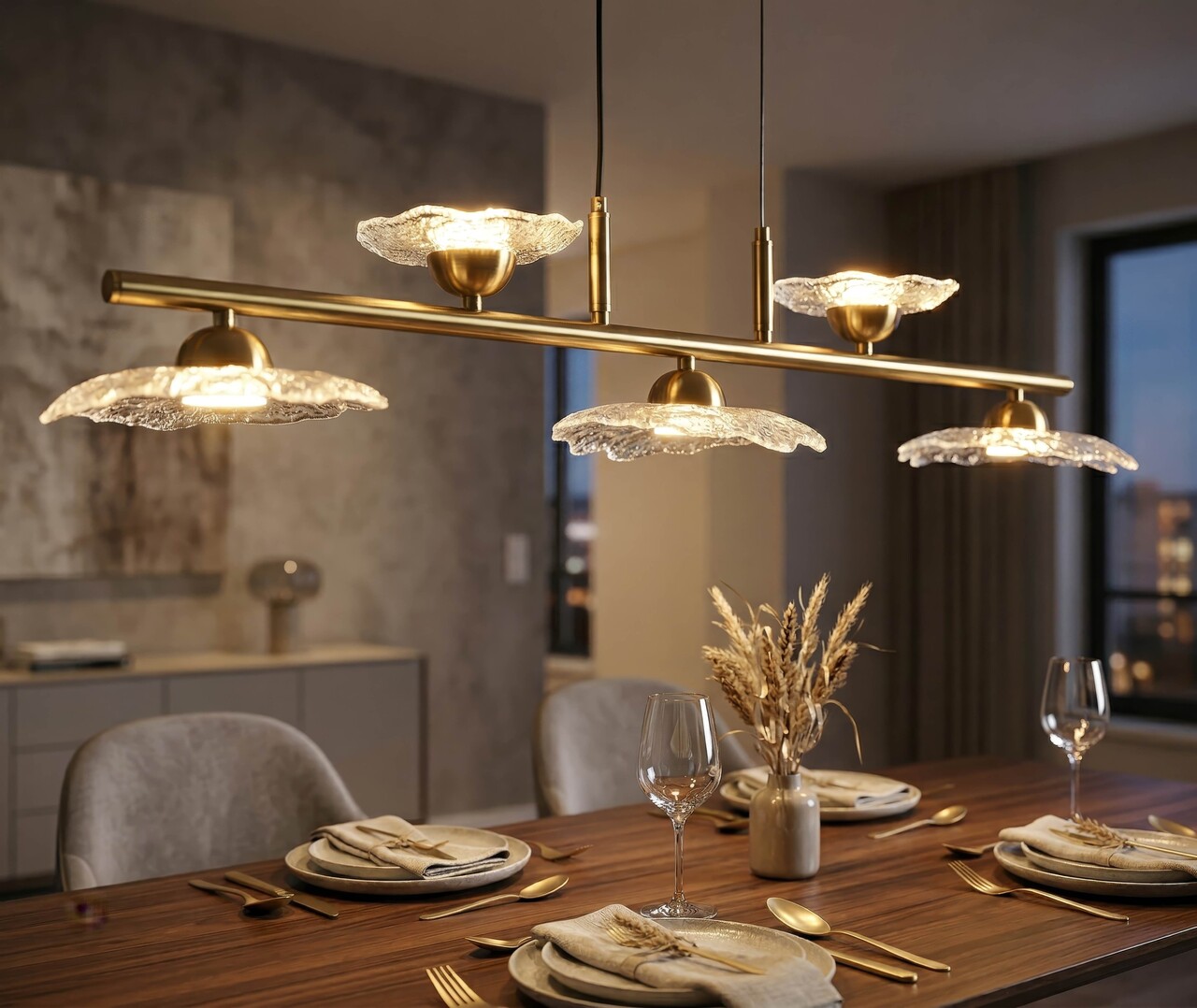 Candelabru, Mauro Ferretti, Emily, 5 x E27, 40W, 100x18x24 cm, fier/sticla, auriu/transparent - imagine 7